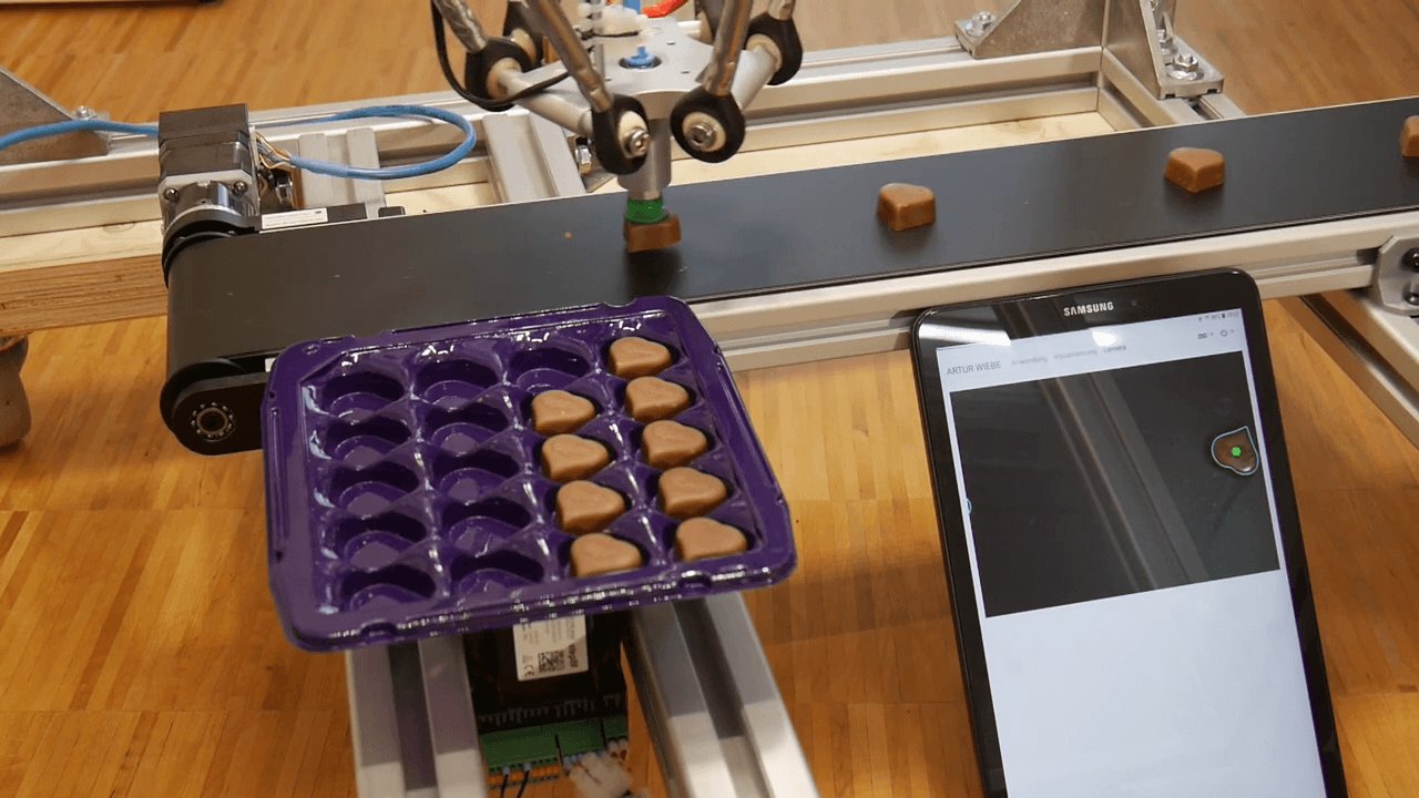 Chocolade sorteren met Delta robot